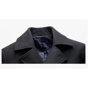 Chouyatou Men's Classic Notched Collar Double Breasted Wool Blend Pea Coat Blk S